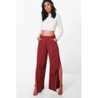 belted tailored wide leg split side trousers spice