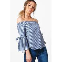 Bethany Off The Shoulder Gingham Top - blue