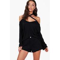 Bethany Cross Front Detail Top - black