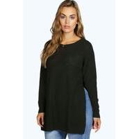 becca side split moss stitch tunic jumper black