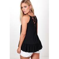 Bethanie Lace Up Back Ruffle Cami - black