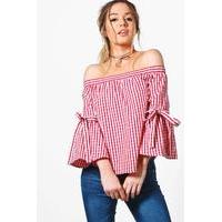 Bethany Off The Shoulder Gingham Top - red