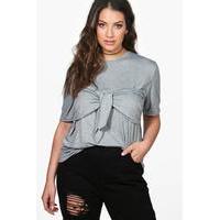 Beth Jersey Bow Tie Detail Boxy Tee - grey