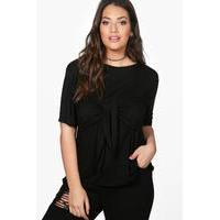 Beth Jersey Bow Tie Detail Boxy Tee - black