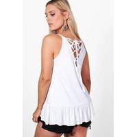 bethanie lace up back ruffle cami white