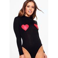 Becca Heart Print Bodysuit - black