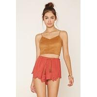 Belted Floral-Embroidered Shorts