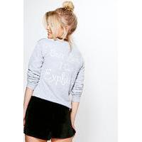 Beth Raw Hem Christmas Slogan Sweat - grey marl