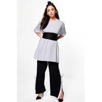 Belted Oversized Corset Detail T-Shirt - grey marl