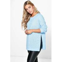 Becca Side Split Moss Stitch Tunic Jumper - sky