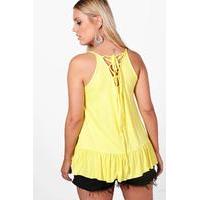 bethanie lace up back ruffle cami yellow