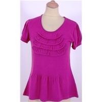 Betty Jackson Size L Pink - Layered Ruffle Front with Puff Sleeves Knitted Top -