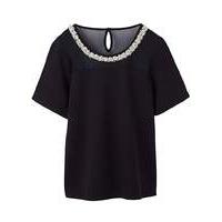 Bead & Mesh Trim Jersey Top