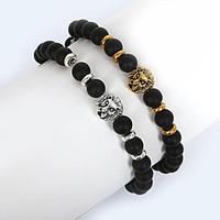 Beadia 1Pc 8mm Black Glass Bead Strand Bracelet Buddha Lion Bracelet Christmas Gifts