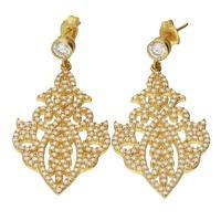 Bella Mia Sterling Silver CZ Yellow Gold Motif Drop Earrings