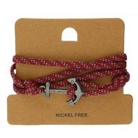 Bella Mia Mens Deep Red and Blue Cord Wrap Anchor Bracelet