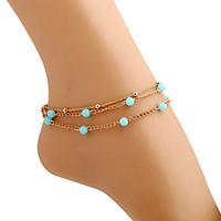 beach style multilayers blue beads chain anklets