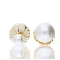 Bella Mia Designer Front and Back Pearl Earrings with Scalloped Gold Detailing