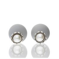 Bella Mia Designer Matt Grey Pearl with Scalloped Silver Detailing Front and Back Earrings