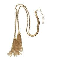 Bella Mia Yellow Gold Long Chain Necklace with Tassel and Crystal Detailing