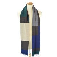 Bella Mia Large Colour Block Pattern Frayed Men\'s Scarf - Navy, Grey & Cream