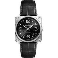 Bell & Ross Aviation BR-S mens automatic black leather strap watch