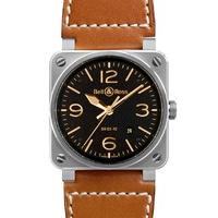 bell ross aviation golden heritage mens strap watch