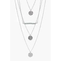 Bead Triple Coin Layered Necklace - silver