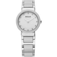 Bering Ladies White Ceramic Stainless Steel Stone Dial Bracelet Watch 10725-754
