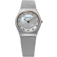 bering ladies classic silver mother of pearl stone dial mesh bracelet  ...