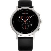 bering mens black chronograph leather strap watch 10540 402