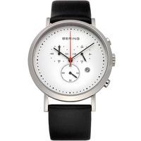 Bering Mens White Chronograph Leather Strap Watch 10540-404