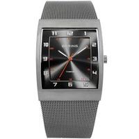 Bering Mens Grey Titanium Rectangular Mesh Bracelet Watch 11233-077