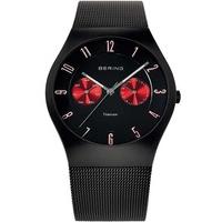 Bering Mens Black Titanium Red Date Dials Mesh Bracelet Watch 11939-229