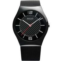 Bering Mens Black Ceramic Carbon Dial Mesh Bracelet Watch 32039-449