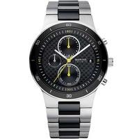 Bering Mens Two Tone Chronograph Ceramic Stainless Steel Carbon Dial Bracelet Watch 33341-749