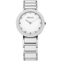 Bering Ladies White Silver Ceramic Stainless Steel Stone Dial Bracelet Watch 11429-754