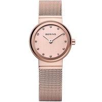 Bering Ladies Classic Rose Gold Plated Stone Dial Mesh Bracelet Watch 10122-366