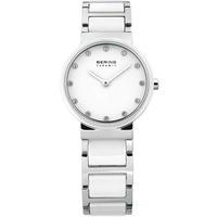 Bering Ladies White Ceramic Stainless Steel Stone Dial Bracelet Watch 10729-754