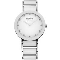 Bering Ladies White Silver Ceramic Stainless Steel Stone Dial Bracelet Watch 11435-754