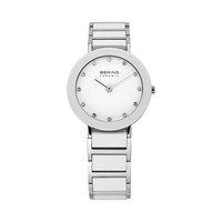 bering ladies 29mm white cramic and stainless steel watch