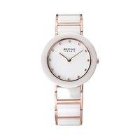 bering ladies 29mm rose gold plate and white ceramic watch