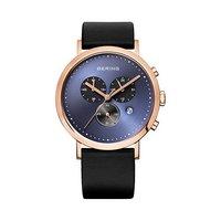 Bering Gents Classic Black Leather Blue Dial Chronograph Watch