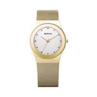 Bering Ladies 27mm Gold Plated Zirconia Dial Mesh Bracelet Watch