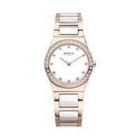Bering Ladies 30mm Rose Gold Plate And White Ceramic Watch