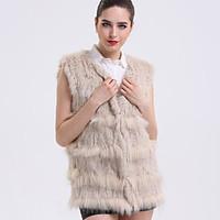 BF-Fur Style Women\'s Casual/Daily Sophisticated Fur CoatSolid V Neck Sleeveless Winter Beige / Black / Brown Rabbit Fur