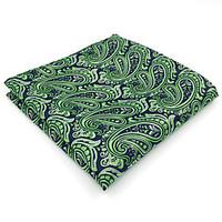 BH18 Men\'s Pocket Square Green Paisley 100% Silk Business Casual Jacquard Woven For Men