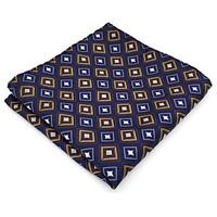 BH20 Men\'s Pocket Square Navy Blue Checked 100% Silk Business Casual Jacquard Woven For Men