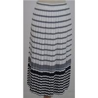 BHS - Size: 16 - White - Pleated long skirt with marine-blue stripes