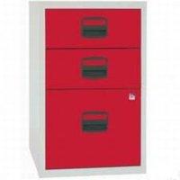 bisley a4 home filer 3 drawer lockable grey and red